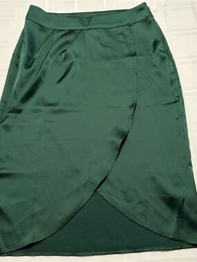 Split Skirt Summer Fashion Soft satin Emerald Green women's high waist